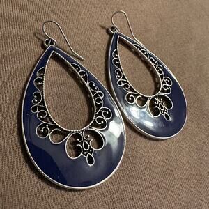 Bollywood Desi Boho Navy Blue Silver Tone Earrings